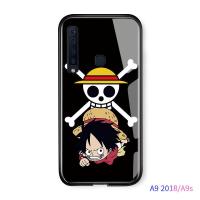 เคสมือถือเคสโทรศัพท์เคส Samsung Galaxy A9 2018/A9S เคสโทรศัพท์หรูหรา Soft EDGE อะนิเมะ OnePiece Luffy Glossy ปลอกกระจกเทมเปอร์กันกระแทกฝาหลังกรณี