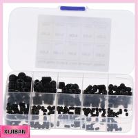 XIJIBAN เหล็กกล้าคาร์บอนเกรด12.9 ชุดสกรูสกรู 10ขนาด M3/4/5/6/8 Hex grub screw Assortment KIT พร้อมกล่องเก็บของ สีดำสีดำ ชุดสกรูจัดประเภทเมตริก ตกแต่งด้วยไม้ตกแต่ง