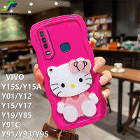 JieFie เคสมือถือลาย Hello Kitty,เคสเคสสำหรับ VIVO Y12 / Y15 / Y17 / Y19 / Y15S / Y15A / Y01 / Y91C / Y85 / Y91 / Y93/Y95การ์ตูนซ่อนเคสกระจกเงาโต๊ะเครื่องแป้งขอบคลื่น TPU แบบนิ่มกันกระแทก