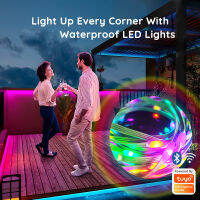 Wi WiFi บลูทูธลูกโลกนางฟ้าไฟกลางแจ้ง RGB พวงมาลัยพู่ห้อยไฟเส้นชนิด LED ปาร์ตี้สวนตกแต่งงานแต่งงานทำงาน Du โหมด