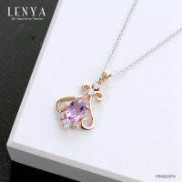 Lenya Jewelry  จี้เงินแท้925 ประดับพลอยสีม่วง อะเมทิสต์ ดีไซน์ทันสมัยเติมแต่งประกายแวววาวด้วยคิวบิกเซอร์โคเนีย ชุบทองชมพู