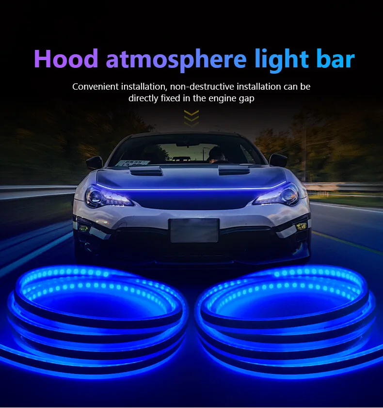 SilverHolder Car Hood Light Strip White 70 Inches Exterior Flexible Daytime  LED Running Light for Cars, SUVs, Trucks