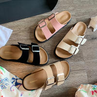 รุ่นเดียวกับองุ่นแม่ รองเท้าแตะ Birkenstock แบบปรับได้ส้นแบนสไตล์วินเทจสำหรับฤดูร้อนพร้อมหัวเข็มขัดทรงสี่เหลี่ยมหนังแท้สำหรับผู้หญิง