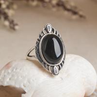 Natural Hetian jade obsidian chalcedony open ring Chinese retro palace style light luxury elegant charm womens jewelry