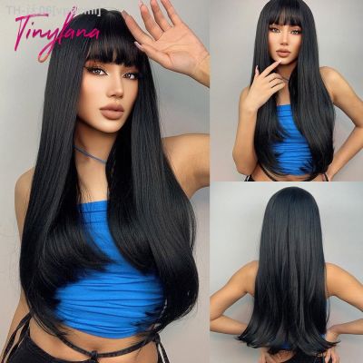 Long Straight Synthetic Wig with Bangs Dark Black Gray Hair Wigs for Women Cosplay Natural Hair Heat Resistant Layered Wigs [ Hot sell ] vpdcmi
