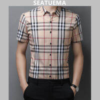 SEATUEMA วัสดุฝ้ายเดรสสั้นผู้ชาย,เสื้อเดรสของพ่อเสื้อเชิ้ตแขนสั้นแบบลำลองสำหรับฤดูร้อนบางและไม่รีดผ้า