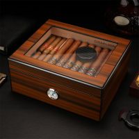 ✥ Beautiful Cedar Wood Cigar Humidor Large Capacity For 56pcs Cigar Humidor Glass Top Cigar Box Cabinet Portable Travel Humidor