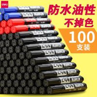 ❃㍿❃ Deli marker pen black waterproof oil-proof non-fading large-head pen thick-head construction site marker pen hook line pen art special for primary school students oily red quick-drying express erasable childrens logistics water pen