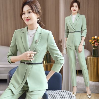 Elegant Women Formal Pant Sets 2023 New In Jacket Blazer With Belt Pant Suit Office Lady Work Wear Business Female 2 Pieces Set...