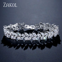 ZAKOL High Quality Fashion Cubic Zirconia Leaf celet for Women Bridal Wedding Party Jewelry FSBP2126