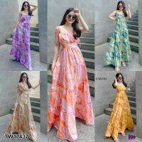 MM17437 แม็กซี่เดรสสายเดี่ยวผูกไหล่ พิมลายหินอ่อน One-shoulder maxi dress with marble print