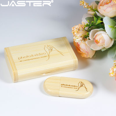 Hot JASTER 1PCS ฟรีโลโก้ที่กำหนดเองกล่องไม้ Personal Pendrive 4MB 16GB 32GB 64GB USB Flash Drive U Disk Memory Stick งานแต่งงานของขวัญ