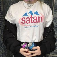 Tshirt 2022 Letter Print Satan Natural Hell Water Environment Sweet Cotton T