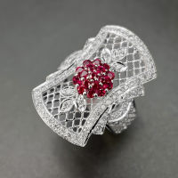 Ruby Diamond Ring แหวนเพชรทับทิม ทับทิมแท้สีแดงสดธรรมชาติ ประดับด้วยเพชรแท้น้ำ96-97 ตัวเรือนเป็นทองขาว18k