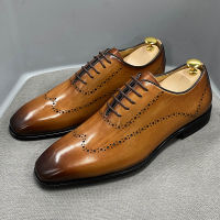 Size 38 To 47 Mens Oxford Shoes Wingtip Calf Leather Luxury Brand Lace Up Business Office Brogue Dress Shoes for Men