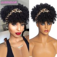 Afro Curly Head Wrap Wig Short Kinky Curly Womens Wigs with Turban Heat Resistant Synthetic Curly Headband Wig Peruca Cosplay Wig  Hair Extensions Pa