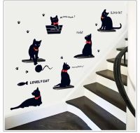 Vinyl Wall Stickers Wallpaper Animal Cartoon Black Cat Family Living Room Sofa Wall Decals House Decoration Poster Home Decor