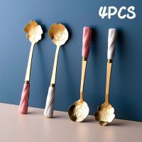 Flowers Design Spoons Set For dessert ice cream Coffee High-end Ceramic Handle Teaspoon 304 Stainless Steel Tableware Party Gift Serving Utensils