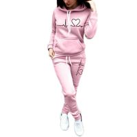 【DT】hot！ 2 Pcs/Set Womens Tracksuits Print Thick Warm Breathable Color Hoodie for Wear set pieces