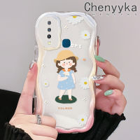 Chenyyka เคสสำหรับ VIVO Y12 Y17 Y15 Y12i Y3 Y3s เคสลายการ์ตูนในฤดูร้อนที่น่ารักเด็กผู้หญิงตัวเล็กเคสใสเนื้อครีมฝาครอบป้องกันเคสมือถือ