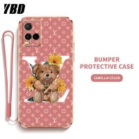 YBD เคสสำหรับ โทรศัพท์ Vivo Y21A Y21E Y21T Y21S Y21 2021 Y33S Y33T Y21G V2111 V2110 V2109 V2135 V2140 ฟรีสายคล้องลายหมีน้อยน่ารักทำจากซิลิโคนนิ่มเคลือบอิเล็คโทรเพลทสุดหรูพร้อม