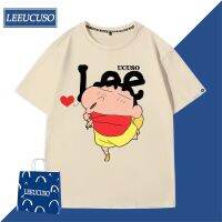 LEECUSO Crayon Shin-Chan เสื้อยืดแขนสั้น,เสื้อยาวปิดถึงก้นครึ่งแขนทำจากผ้าฝ้ายไซส์ใหญ่ฤดูร้อน