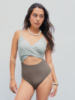 Cider V-neck Color Block Cut Out One Piece Swimsuit