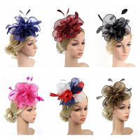 DE9H มีสไตล์ งานแต่งงาน หมวกยอดนิยม fascinators ที่คาดผมตาข่ายดอกไม้ ที่คาดผมดอกไม้ขนนก หมวกกันน็อก งานเลี้ยงน้ำชาค็อกเทล หมวก fascinator