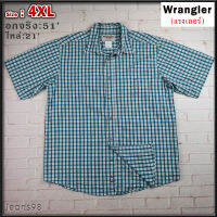 Wrangler®แท้ อก 51 ไซส์ 4XL เสื้อเชิ้ตผู้ชาย แรงเลอร์ สีฟ้า แขนสั้น เนื้อผ้าดี