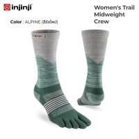 INJINJI ถุงเท้าวิ่งแยกนิ้ว ผู้หญิง ออกกำลังกาย เล่นกีฬากลางแจ้ง TRAIL MIDWEIGHT CREW ALPINE รุ่นเทรล สีเขียว น่องสูง