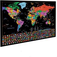 Large Luxury Scratch off Map With Flag Posters and Prints Wall Stickers Gold Foil Black Scratch Map Wipe Foil Coating Painting 2