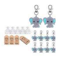 20 Pcs Baby Shower Return Favors สำหรับผู้เข้าพัก Blue Baby Elephant พวงกุญแจ Organza กระเป๋า Kraft Tags Elephant Theme Party