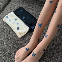 【CW】Breathable Blue Color Butterfly For Women Tights Shape Silk Thin Pantyhose Black Skin Tights Mesh Nylon Stocking Pantyhose