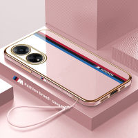 [ฟรีสายคล้อง] สำหรับ OPPO A1 5G A98 5G F23 5G เคสมือถือโลโก้รถแข่งของเล่นแฟชั่น M เคสลวดลายขอบสี่เหลี่ยมชุบเคสโทรศัพท์เคสนิ่มชุบหรูหรา