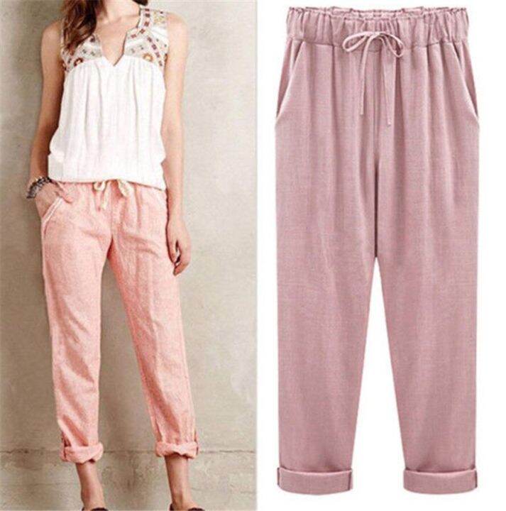 womens-casual-pants-linen-harem-wide-leg-trousers-muti-color-daily-casual-loose-slacks-cotton-harem-pants-ouc259