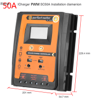 Renk PWM SOLAR Charge Controller 12/24V 30/50/70A ตัวควบคุมแบตเตอรี่ Dual USB 5V LCD