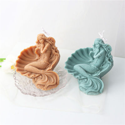 3D Home Decor Epoxy Resin Candle Molds For Candle Making Polymer Clay DIY Mermaid Shell Candle Molds Silicone