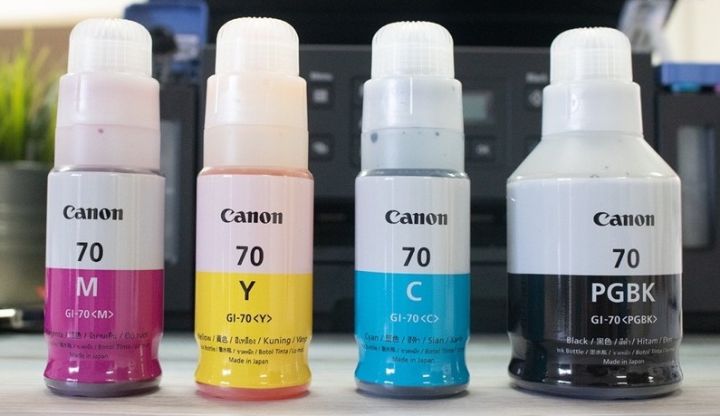 หมึกเติม-canon-bottle-gi-70-bk-c-m-y-ทั้งหมด-4-สี-ของแท้-100-สำหรับ-printer-pixma-gm2070-canon-pixma-g5070-canon-pixma-g6070