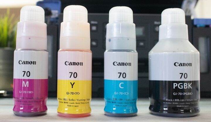 หมึกเติม-canon-bottle-gi-70-bk-c-m-y-ทั้งหมด-4-สี-ของแท้-100-สำหรับ-printer-pixma-gm2070-canon-pixma-g5070-canon-pixma-g6070