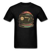 Retro Style Astronaut Helmet Print Men Tshirt Space Cartoon Faddish Spaceman Tee Shirts 3Xl Black