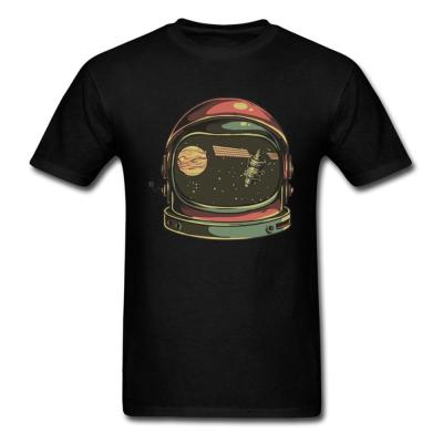 Retro Style Astronaut Helmet Print Men Tshirt Space Cartoon Faddish Spaceman Tee Shirts 3Xl Black