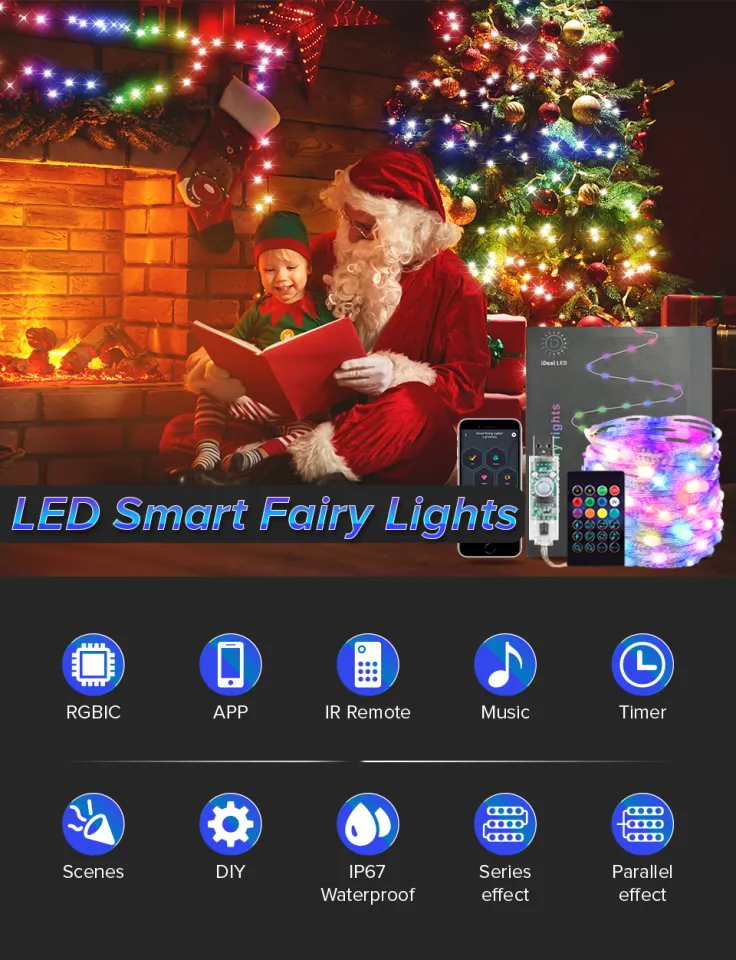 32.8ft Smart Christmas Lights - Color Changing LED Lights with Remote and  Music Sync - Plug in USB String Lights with Timer, RGBIC 