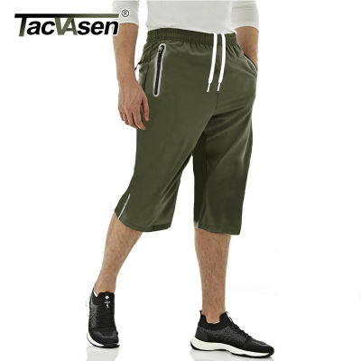 TACVASEN Summer 34 Capri Shorts Mens Quick Drying Below Knee Gym Workout Running Sport Hiking Shorts 34 Pants Outdoor Males
