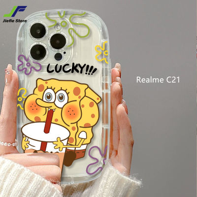 JieFie เคสโทรศัพท์การ์ตูน SpongeBob สำหรับ Realme C21น่ารัก Pie Star ดื่มสบู่ชานมเคสโทรศัพท์กันกระแทก TPU