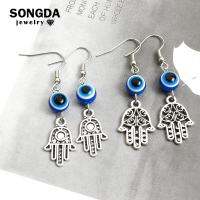 【CW】 Hamsa HandTurkish EvilEarringsWomen Enamel Amulet Evil NazarCharm Dangle Drop Earrings GirlsJewelry