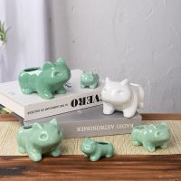 Mini Frog Model Ceramic Flowerpot Succulent Planter Gardening Supplie Plants Flower Pot with Hole Home Office Garden Decoration