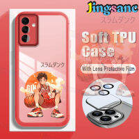 Jingsanc เคสโทรศัพท์พร้อมฟิล์มติดเลนส์สำหรับ Samsung Galaxy A14 4G 5G LTE S23 Plus A73พิเศษ A54 A52 A34 A32 A24 A23 A13 A04S A03S Pro LTE 4G 5G เคสโทรศัพท์แฟชั่นสำหรับเด็กชายบาสเกตบอล Ins k001-4เคสสีแดงกันกระแทก TPU ซิลิโคนเนื้อนิ่มโปร่งใส