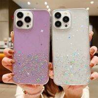 เคสแววเลื่อมดาวแวววาวโปร่งใสสำหรับ iPhone 14 13 12 Mini 11 Pro Max 7 8 Plus X XR XS Max เคสสีลูกอมน่ารักมันวาว