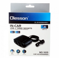 Olesson รุ่น 1635  Car Charger 2usb 100W อุปกรณ์สำหรับขยายเพิ่มช่องในรถยนต์3ช่อง พร้อม 2usb