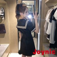 COD SDFGERTYTRRT ♥joynic♥【S-2XL】Sailor Collar Dress Womens Summer New Academic Style Retro Korean Slim Waist Hugging Temperament Ageing Skirt Fashion Korean All-match Slim Slim Casual Womens Dress